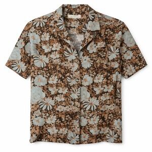 Treasure & Bond Floral Rayon Camp Shirt Short Sleeve Blue Brown Large 10/12
